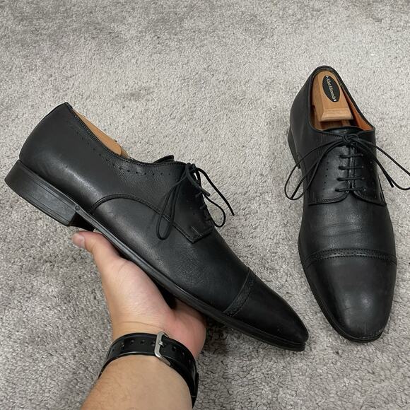 Santoni Classico Black Cap Toe Leather Dress Shoe Mens 10.5 D (UK 9.5) Brogue main image 11